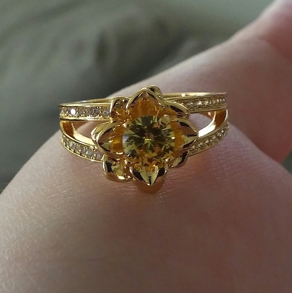 14k Gold/Silver Flower Burst Citrine Ring sz 7